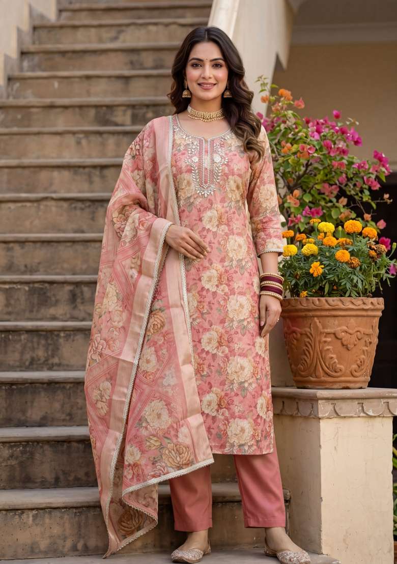Multicolor Printed Cotton Material Suit Set - Indya