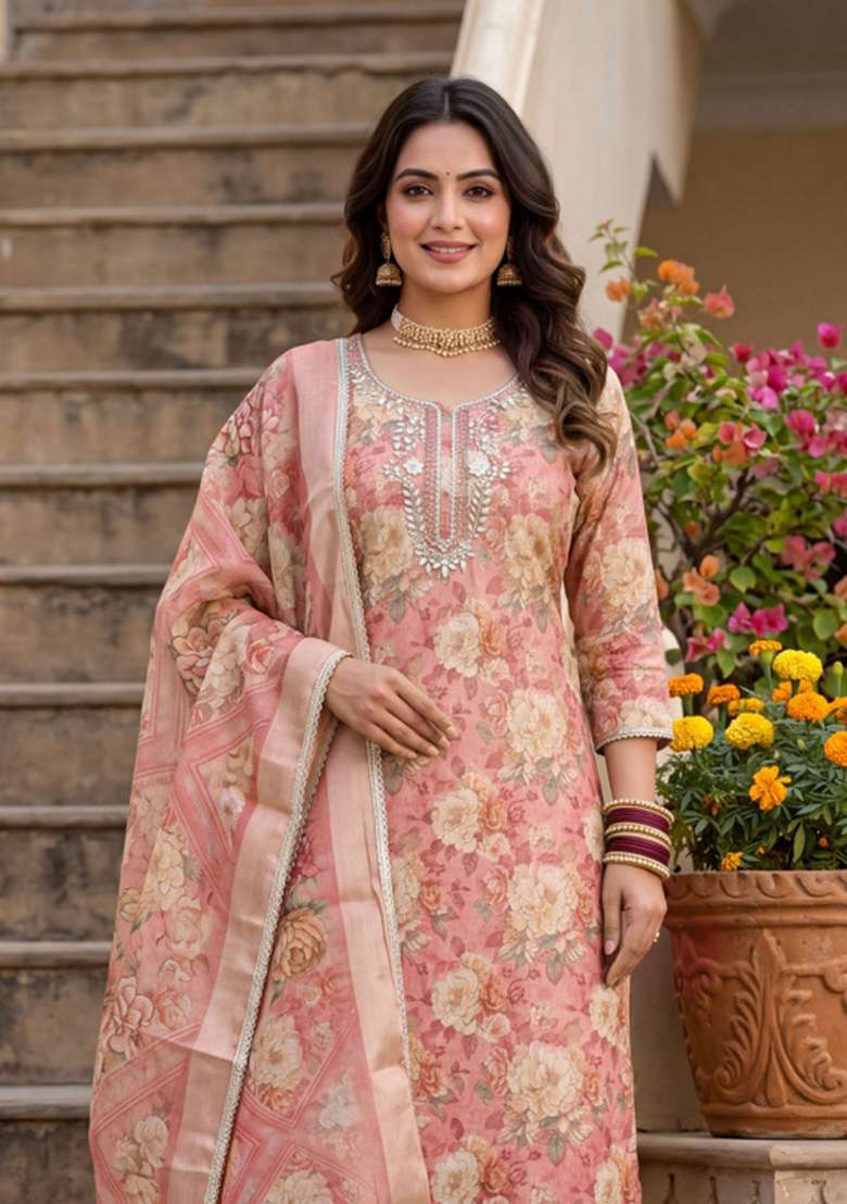 Multicolor Printed Cotton Material Suit Set - Indya