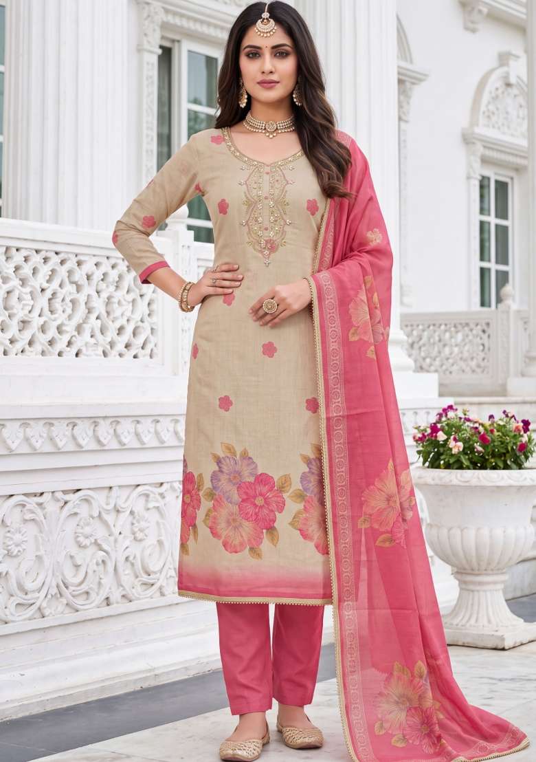 Multicolor Printed Cotton Material Suit Set - Indya