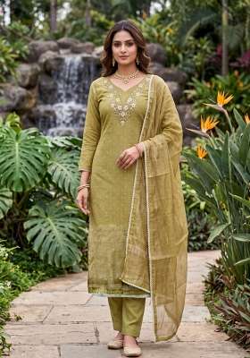 Light Green Weaving Work Cotton Material Suit Set