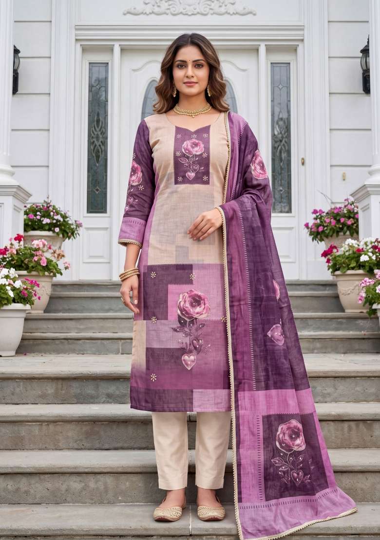 Multicolor Printed Cotton Material Suit Set - Indya