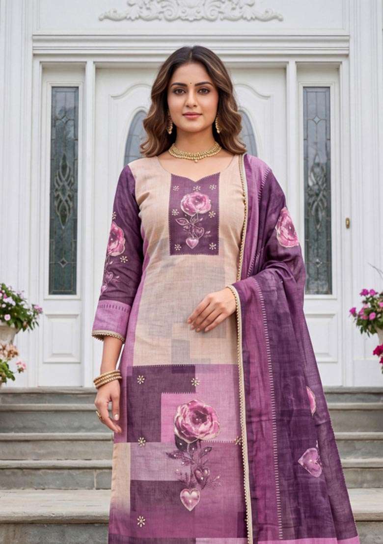Multicolor Printed Cotton Material Suit Set - Indya