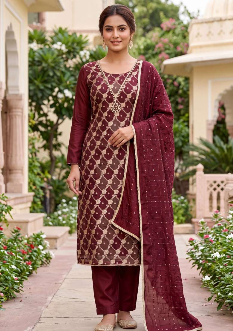 Multicolor Embroidery Cotton Material Suit Set - Indya