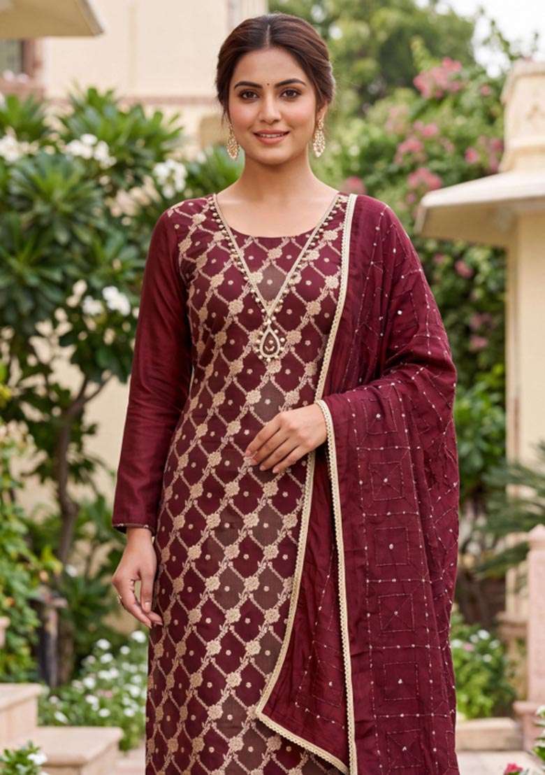 Multicolor Embroidery Cotton Material Suit Set - Indya