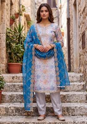 Multicolor Embroidery Viscose Material Suit Set