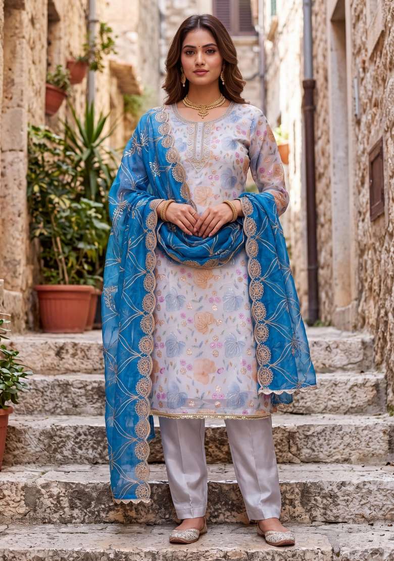 Multicolor Embroidery Viscose Material Suit Set - Indya