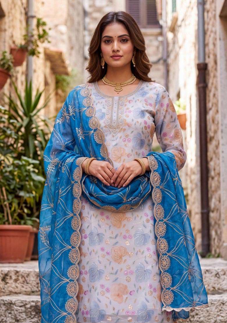 Multicolor Embroidery Viscose Material Suit Set - Indya