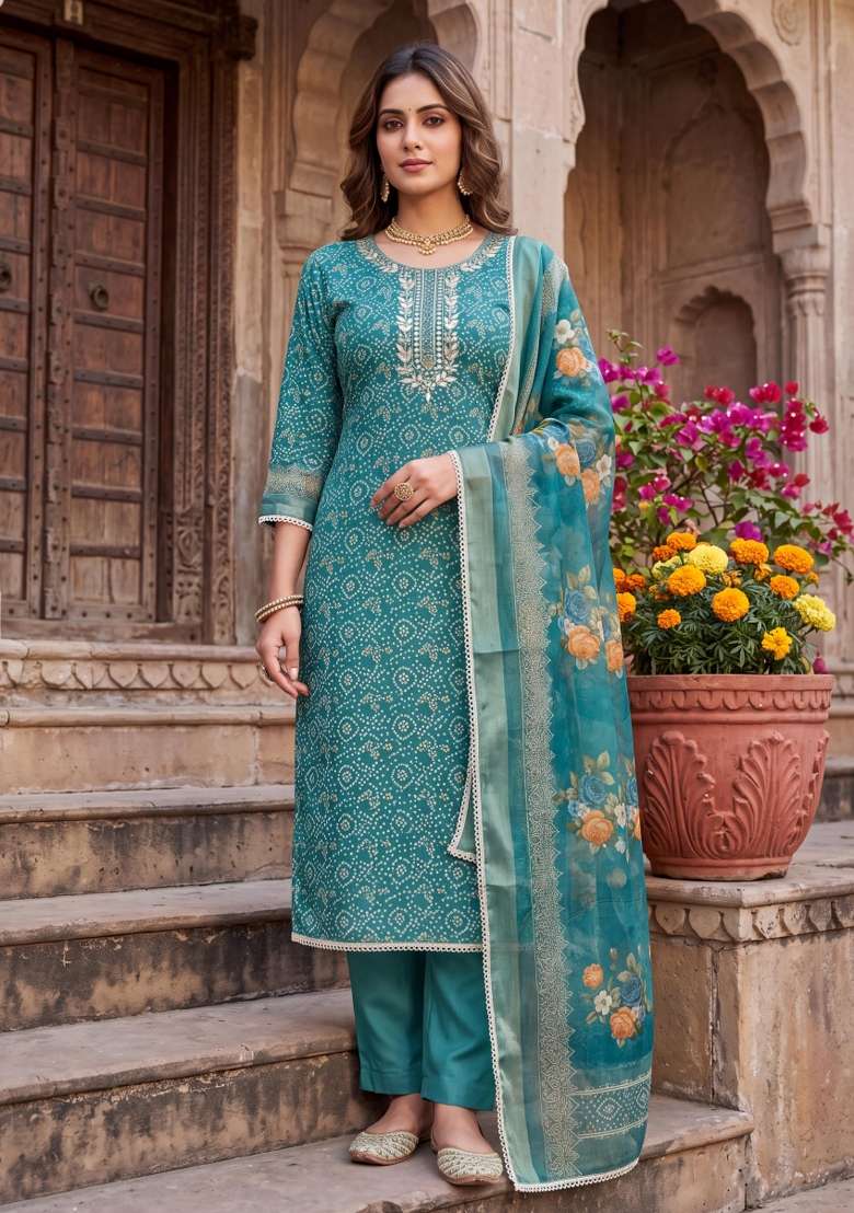 Multicolor Printed Cotton Material Suit Set - Indya