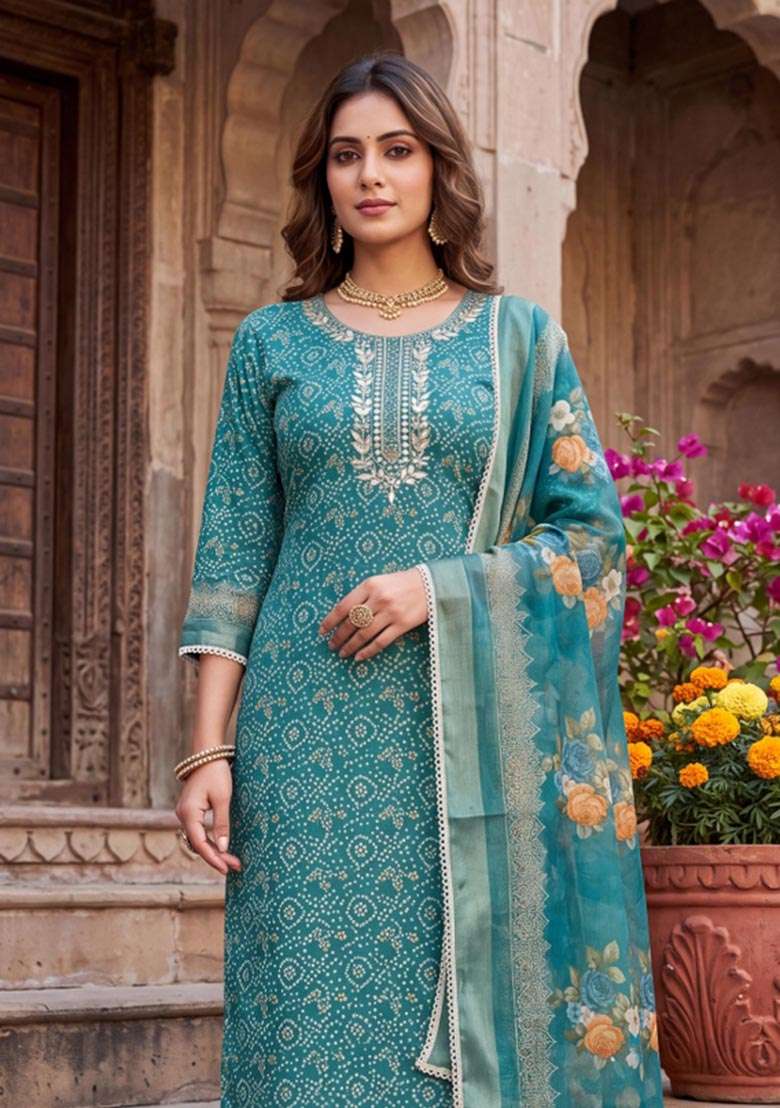 Multicolor Printed Cotton Material Suit Set - Indya