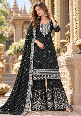 Black Embroidered Georgette Kurta Set