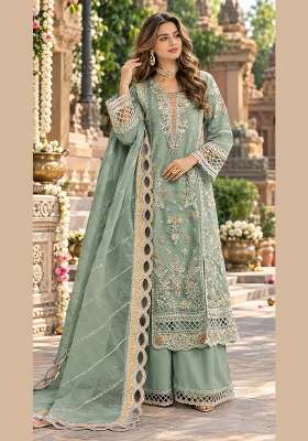 Olive Embroidered Chiffon Kurta Set