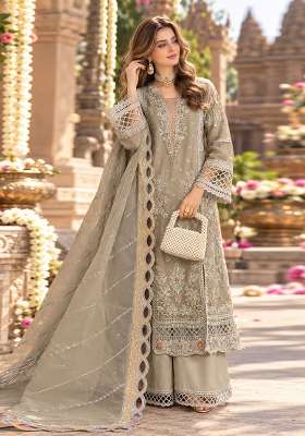 Beige Embroidered Chiffon Kurta Set