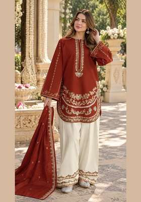 Red Embroidered Silk Kurta Set