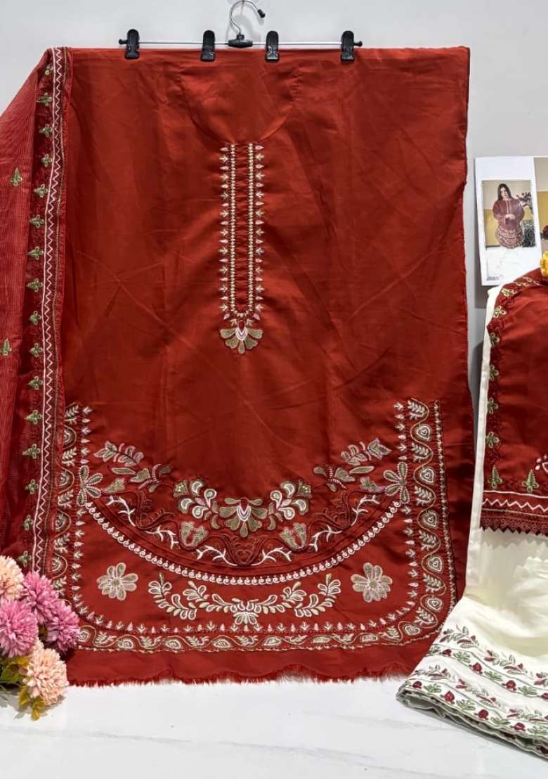 Red Embroidered Silk Kurta Set - Indya