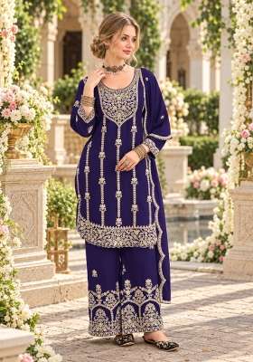 Royal Blue Embroidered Silk Kurta Set