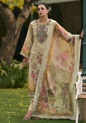 Cream Printed Cotton Kurta Set