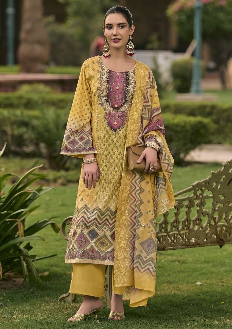 Yellow Printed Cotton Kurta Set - Indya