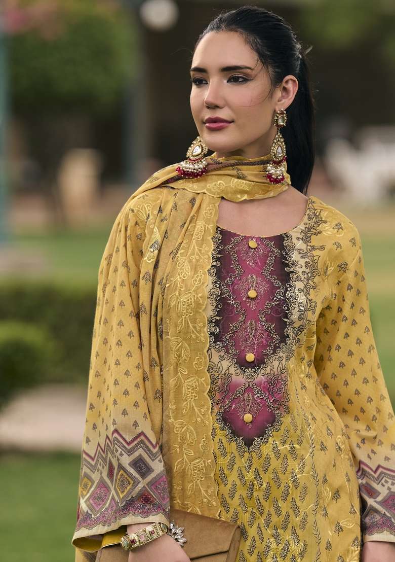Yellow Printed Cotton Kurta Set - Indya