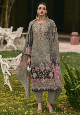 Grey Printed Cotton Kurta Set