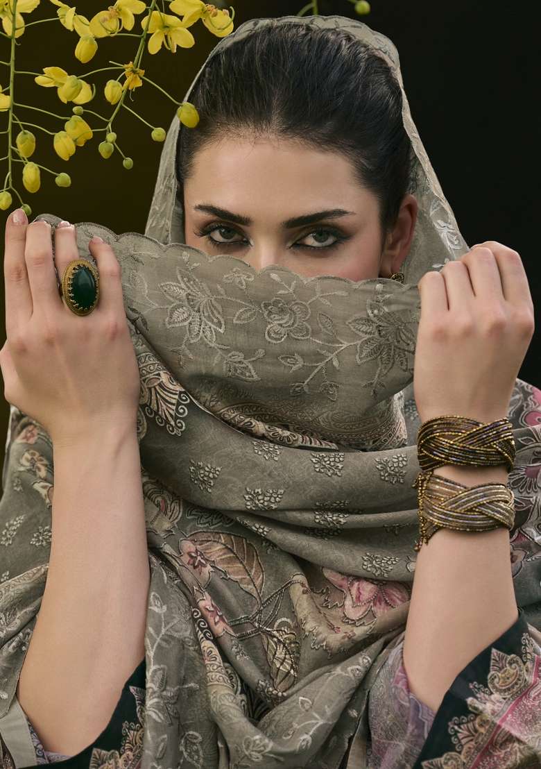 Grey Printed Cotton Kurta Set - Indya