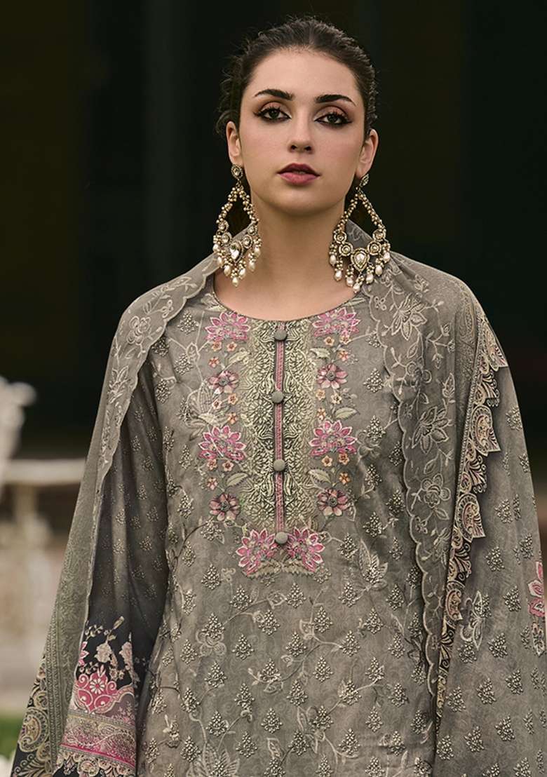 Grey Printed Cotton Kurta Set - Indya