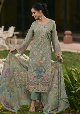 Pista Green Printed Cotton Kurta Set