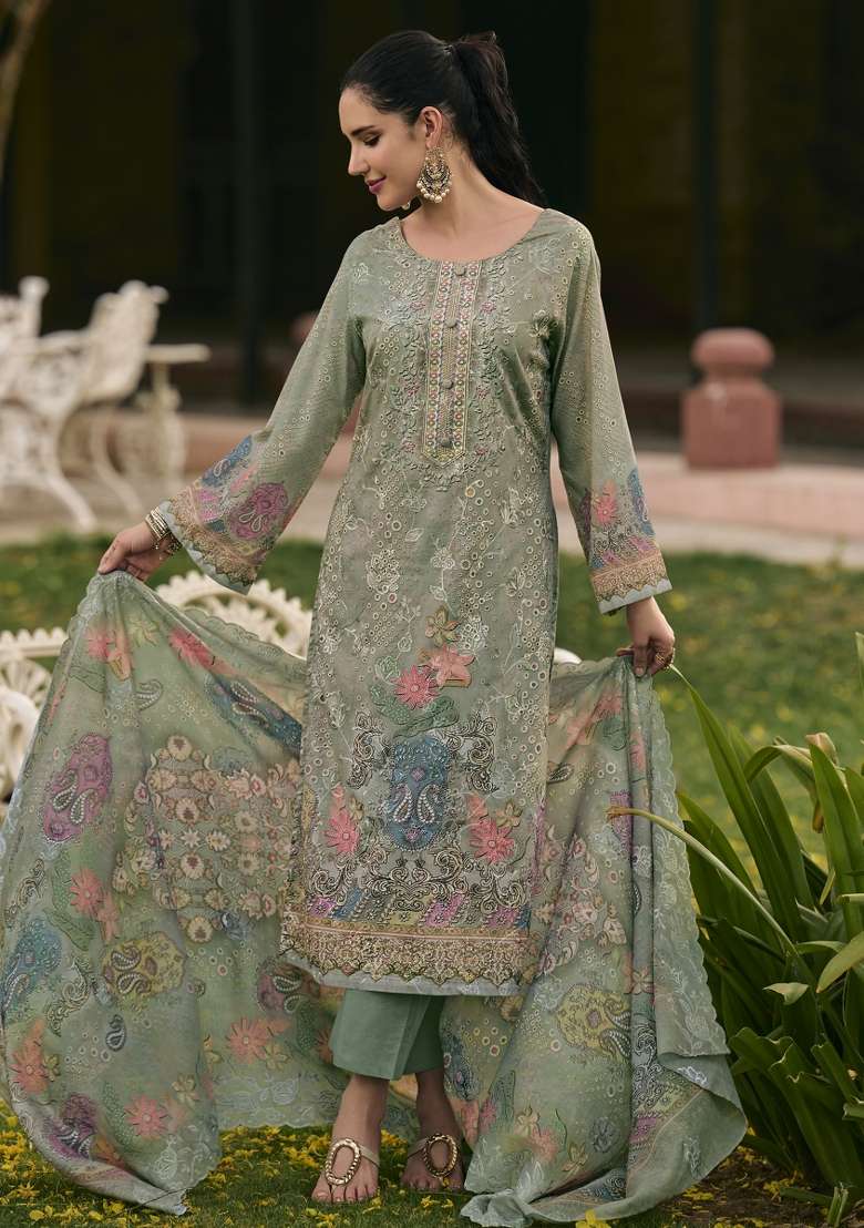Pista Green Printed Cotton Kurta Set - Indya