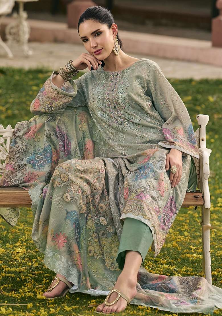 Pista Green Printed Cotton Kurta Set - Indya