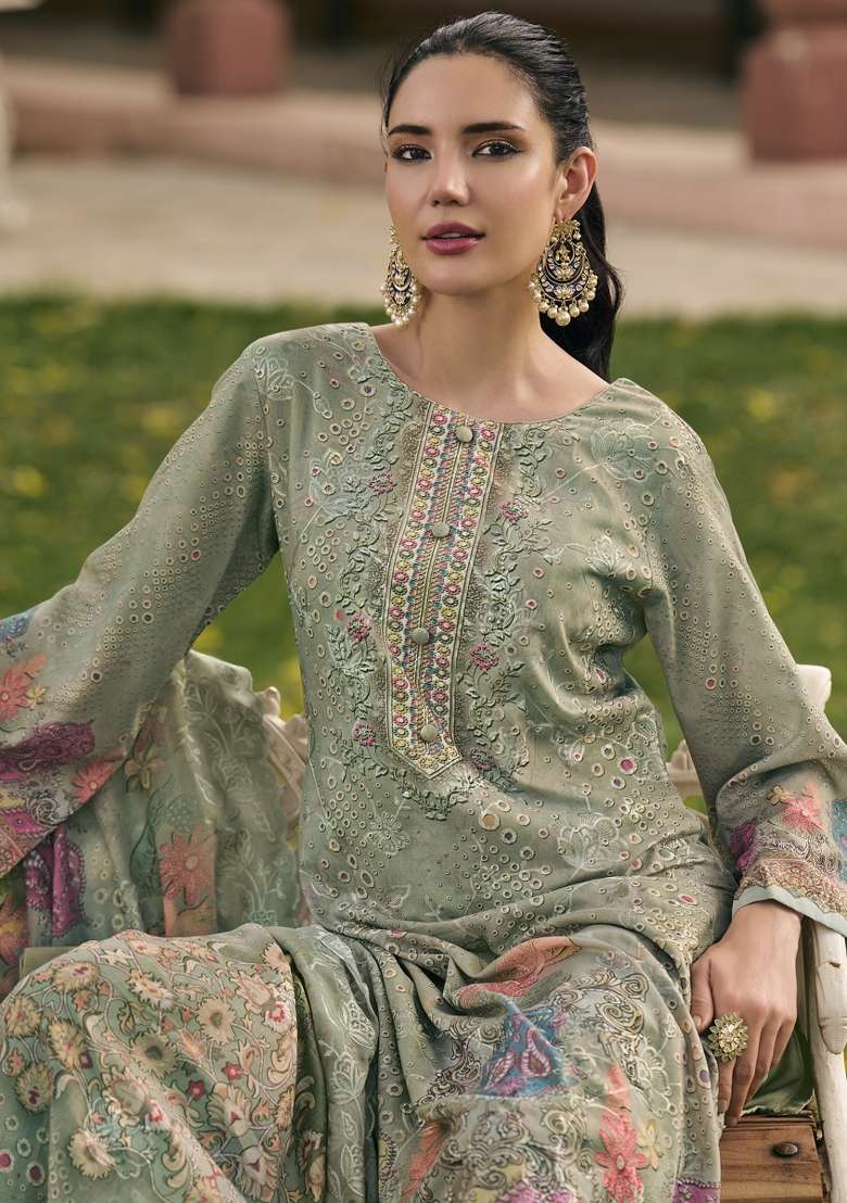 Pista Green Printed Cotton Kurta Set - Indya