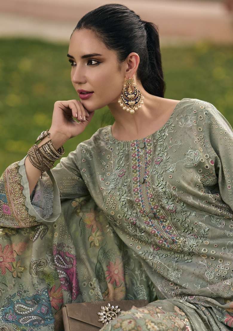 Pista Green Printed Cotton Kurta Set - Indya