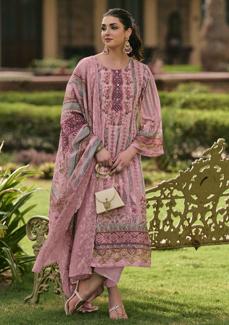 Pink Printed Cotton Kurta Set - Indya
