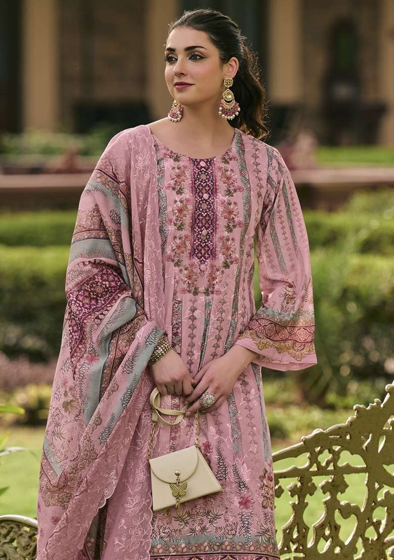 Pink Printed Cotton Kurta Set - Indya