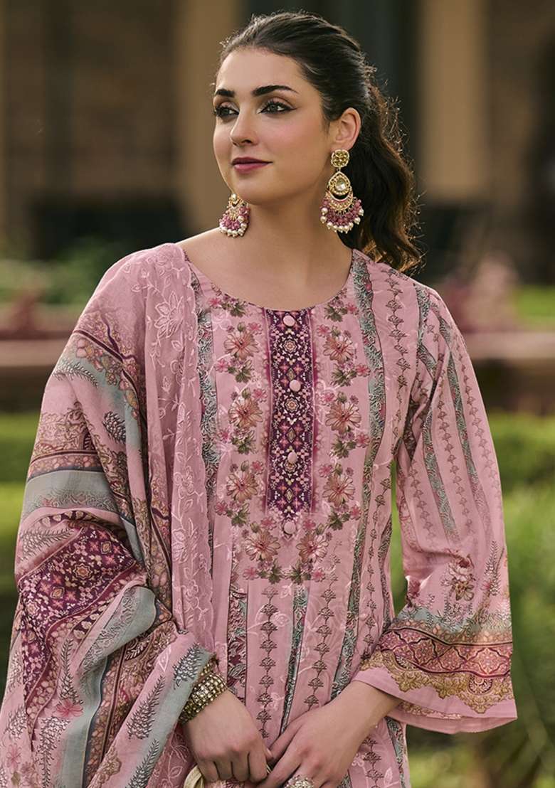 Pink Printed Cotton Kurta Set - Indya
