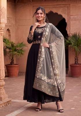 Black Embroidered Georgette Kurta Set