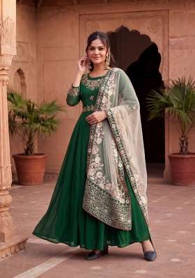 Green Embroidered Georgette Kurta Set