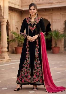 Black Embroidered Georgette Kurta Set