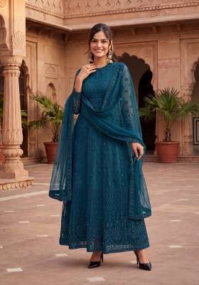 Rama Green Embroidered Net Kurta Set