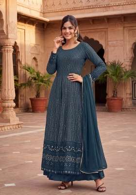 Rama Green Embroidered Georgette Kurta Set