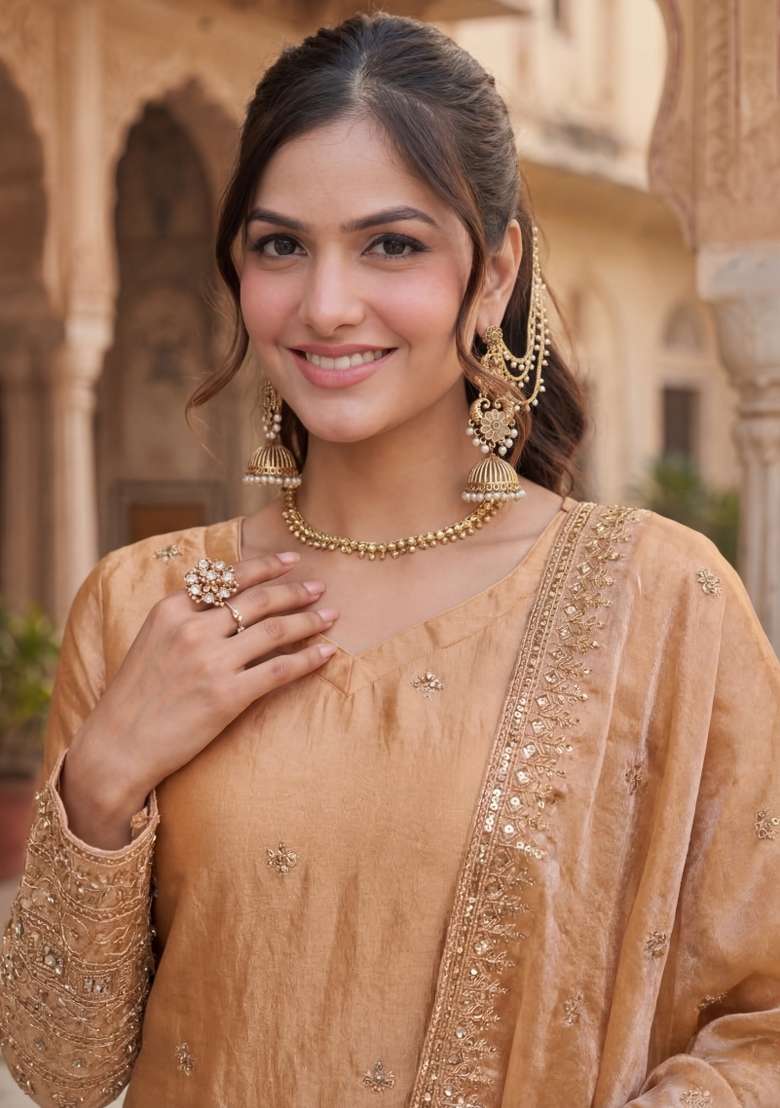 Golden Embroidered Fendi Kurta Set - Indya
