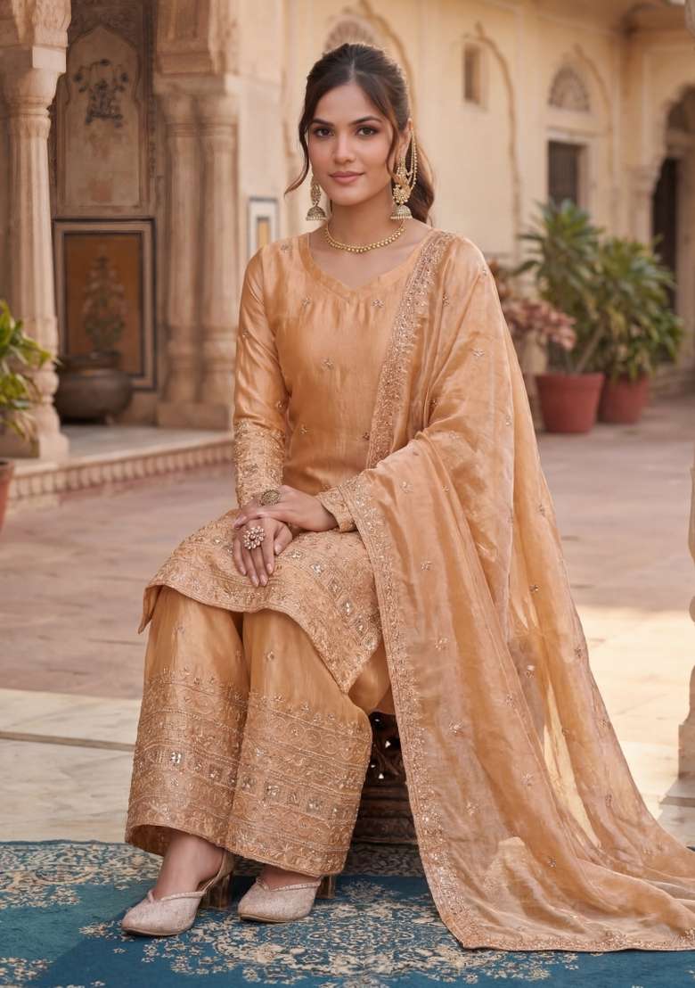 Golden Embroidered Fendi Kurta Set - Indya