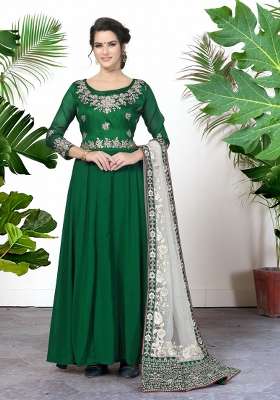 Green Embroidered Georgette Kurta Set