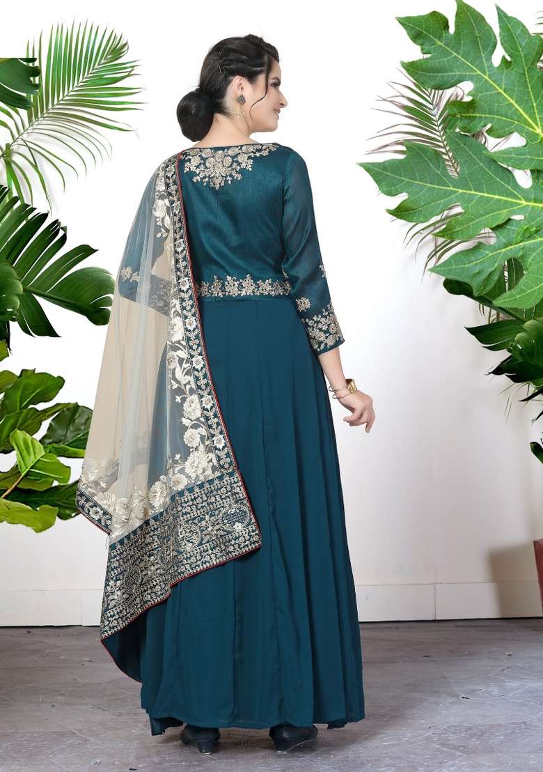 Rama Green Embroidered Georgette Kurta Set - Indya