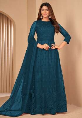 Rama Green Embroidered Net Kurta Set