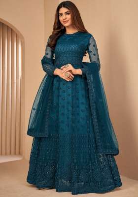 Rama Green Embroidered Net Kurta Set