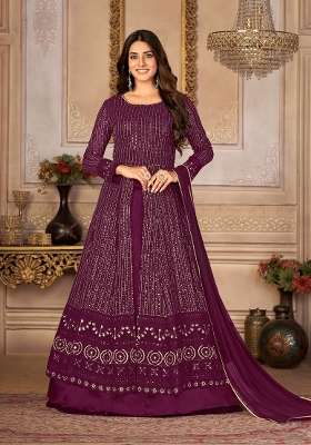 Purple Embroidered Georgette Kurta Set