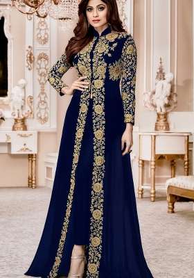 Blue Embroidered Georgette Kurta Set