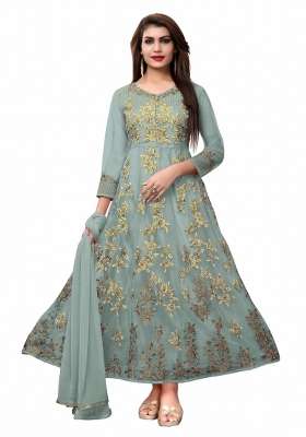Grey Embroidered Net Kurta Set