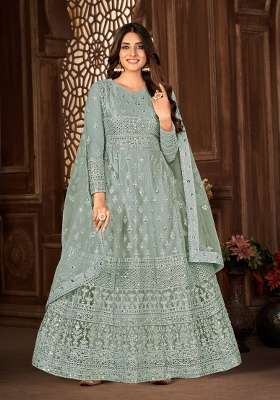 Grey Embroidered Net Kurta Set