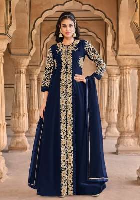 Blue Embroidered Georgette Kurta Set