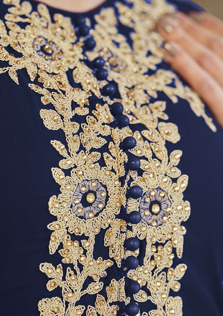 Blue Embroidered Georgette Kurta Set - Indya